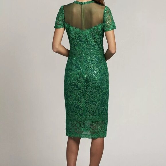 TADASHI SHOJI Terran Embroidered Sequin Embellish Midi Dress Pine Green Size 10 - Picture 2 of 5